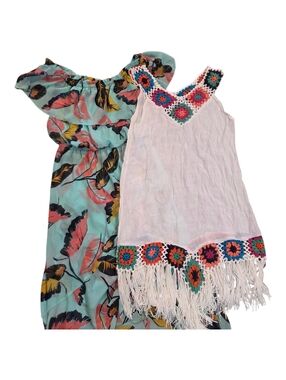 Crochet Granny Squared Beach Cover Up, Tropical Vibrant, Off the Shoulder Sz: M